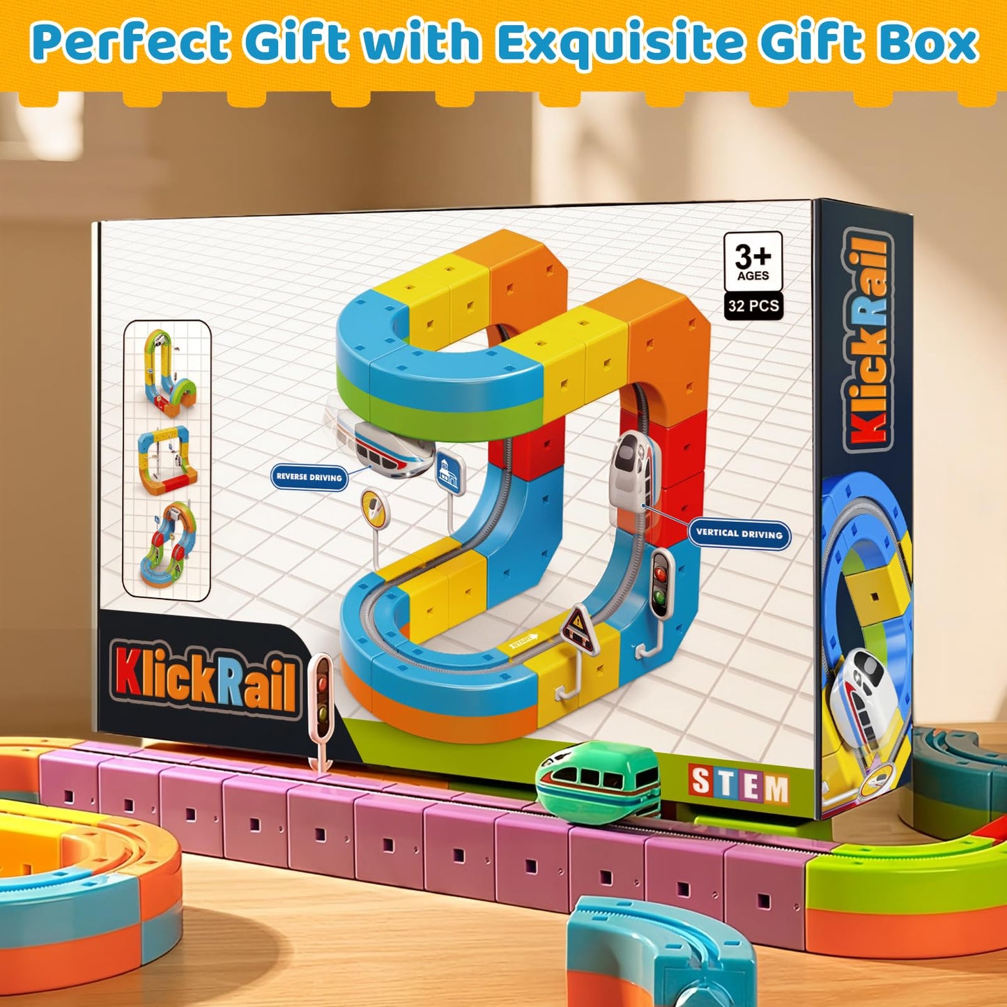 CalfQueen KlickRail Electric Train Set – 32-Piece Flexible Track for Kids 3-8