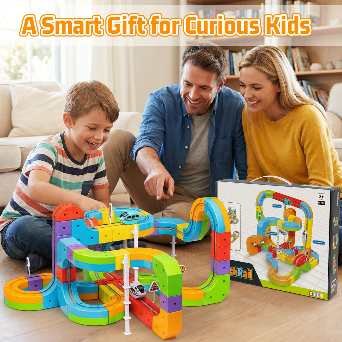 CalfQueen KlickRail Electric Train Set – 88-Piece Flexible Race Track for Kids 3–8
