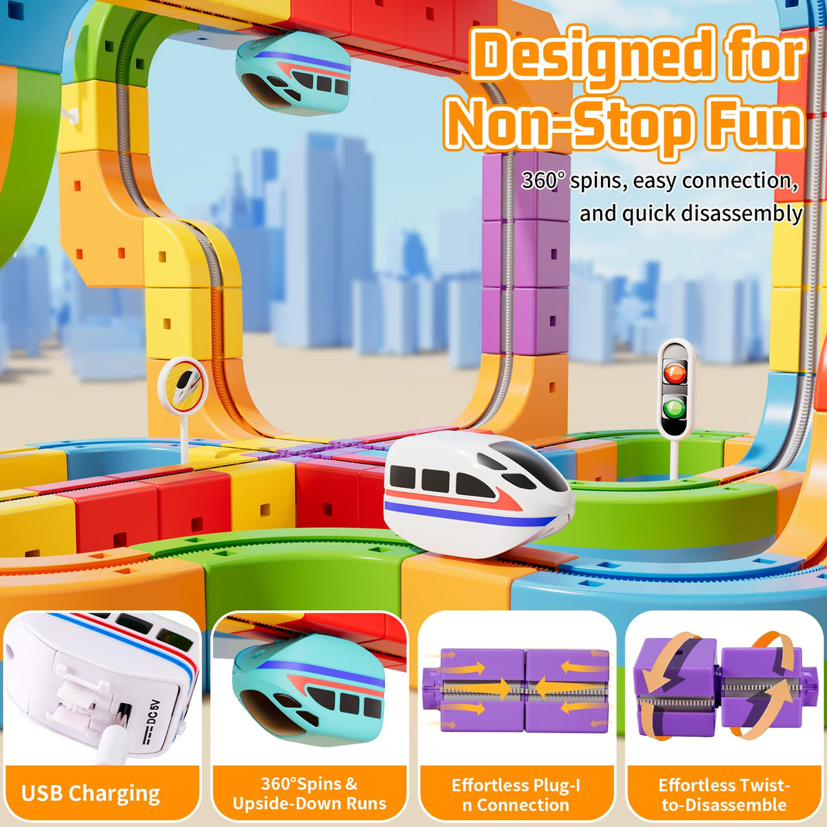 CalfQueen KlickRail Electric Train Set – 88-Piece Flexible Race Track for Kids 3–8
