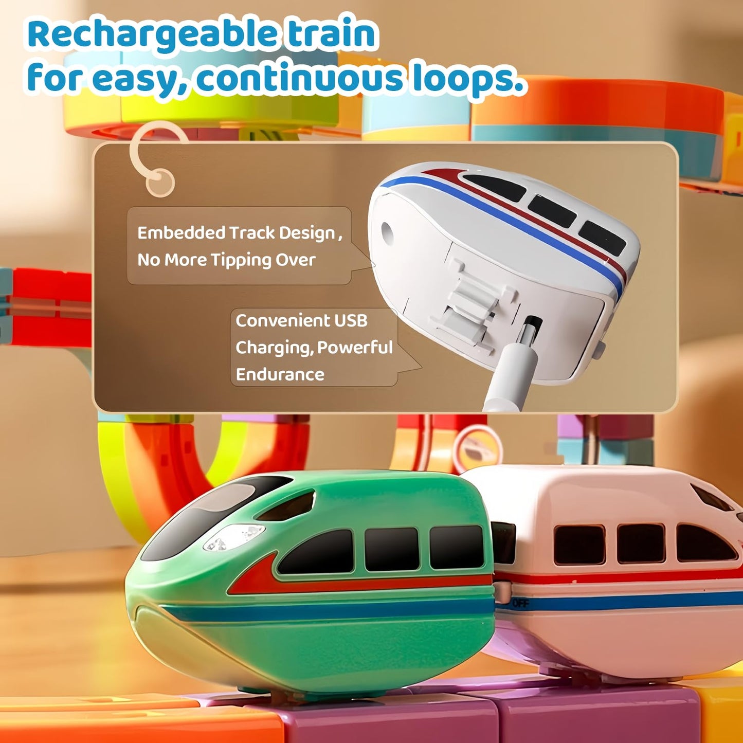 CalfQueen KlickRail Electric Train Set – Flexible 3D Track for Kids 3-8 (48 Pieces)