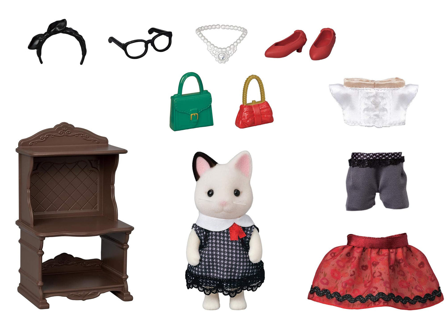 Calico Critters Fashion Playset Tuxedo Cat Felicia Outfit & Accessories