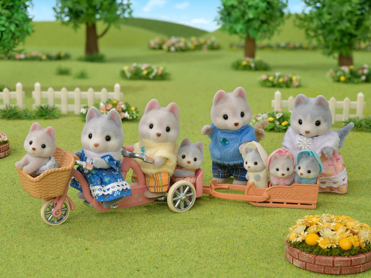 Calico Critters Husky Twin Tandem Cycling Set – Dollhouse Playset with Figures