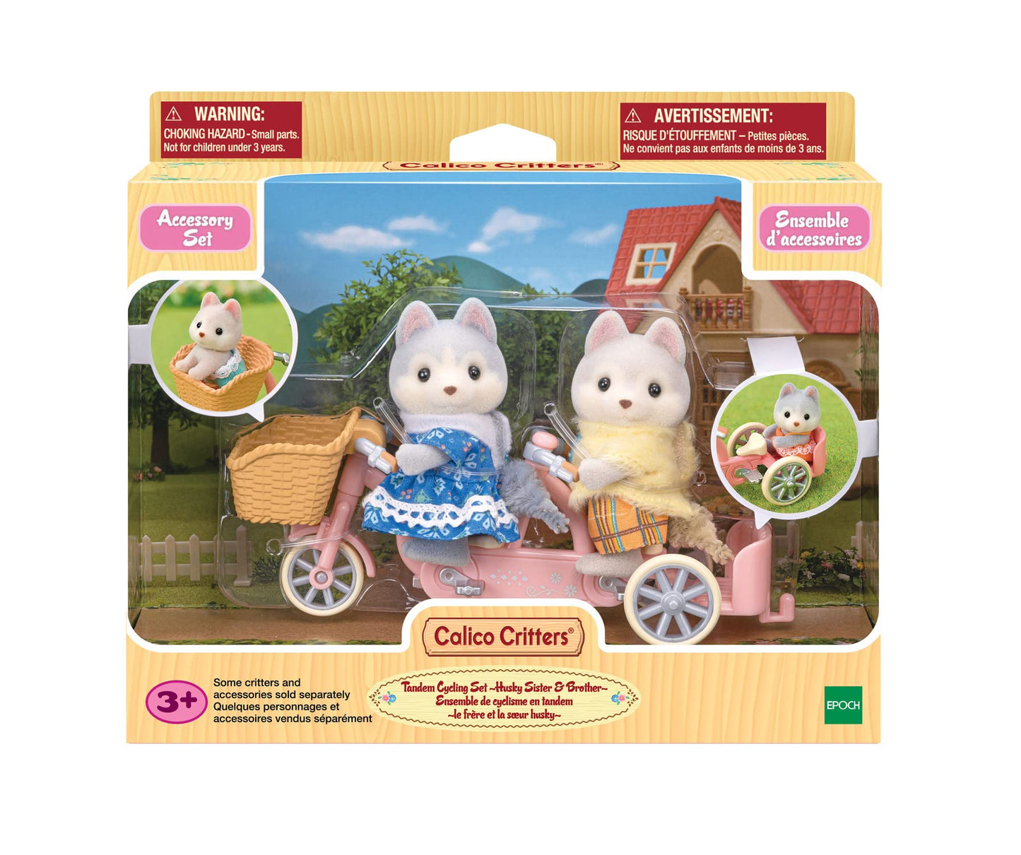 Calico Critters Husky Twin Tandem Cycling Set – Dollhouse Playset with Figures