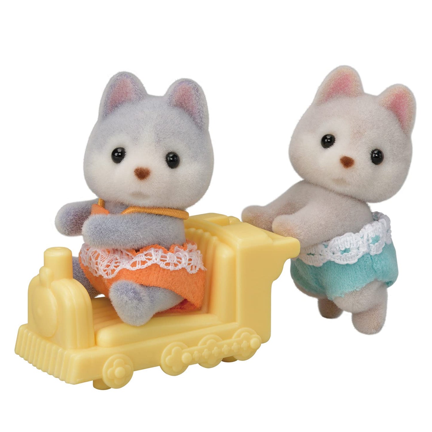 Calico Critters Husky Twins – Set of 2 Collectible Doll Figures with Pushcart