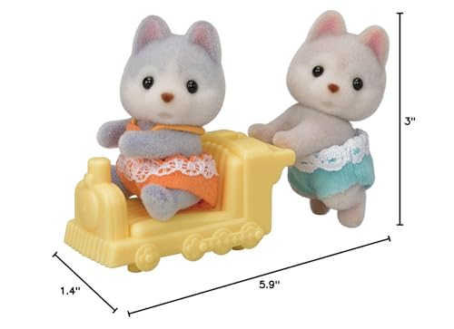 Calico Critters Husky Twins – Set of 2 Collectible Doll Figures with Pushcart