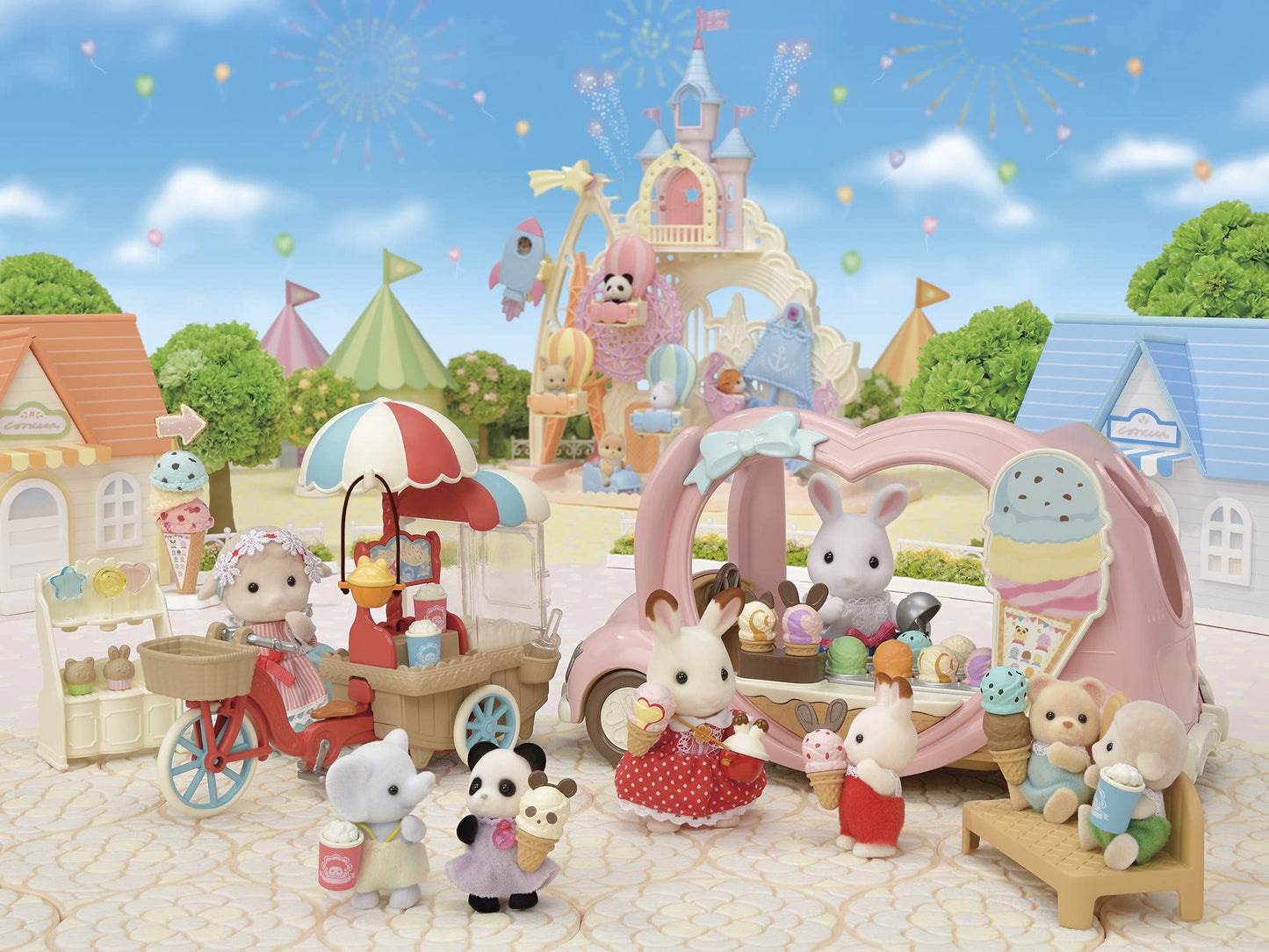 Calico Critters Ice Cream Van – Amusement Park Doll Playset with 28 Accessories