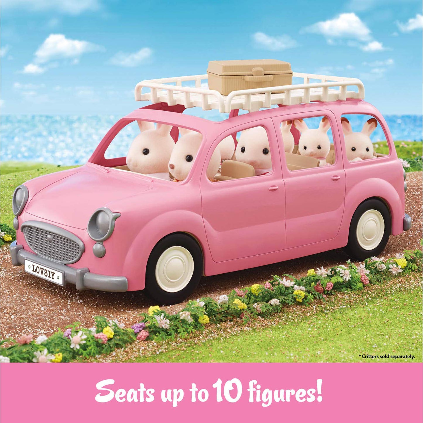 Calico Critters Family Picnic Van for Dolls – Seats Up to 10 Figures | Pink Toy Vehicle