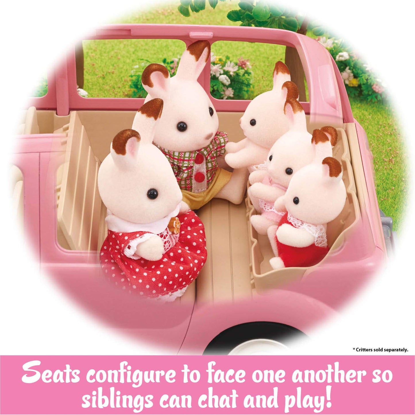 Calico Critters Family Picnic Van for Dolls – Seats Up to 10 Figures | Pink Toy Vehicle