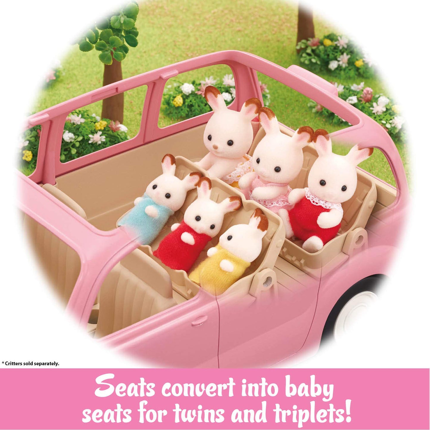 Calico Critters Family Picnic Van for Dolls – Seats Up to 10 Figures | Pink Toy Vehicle
