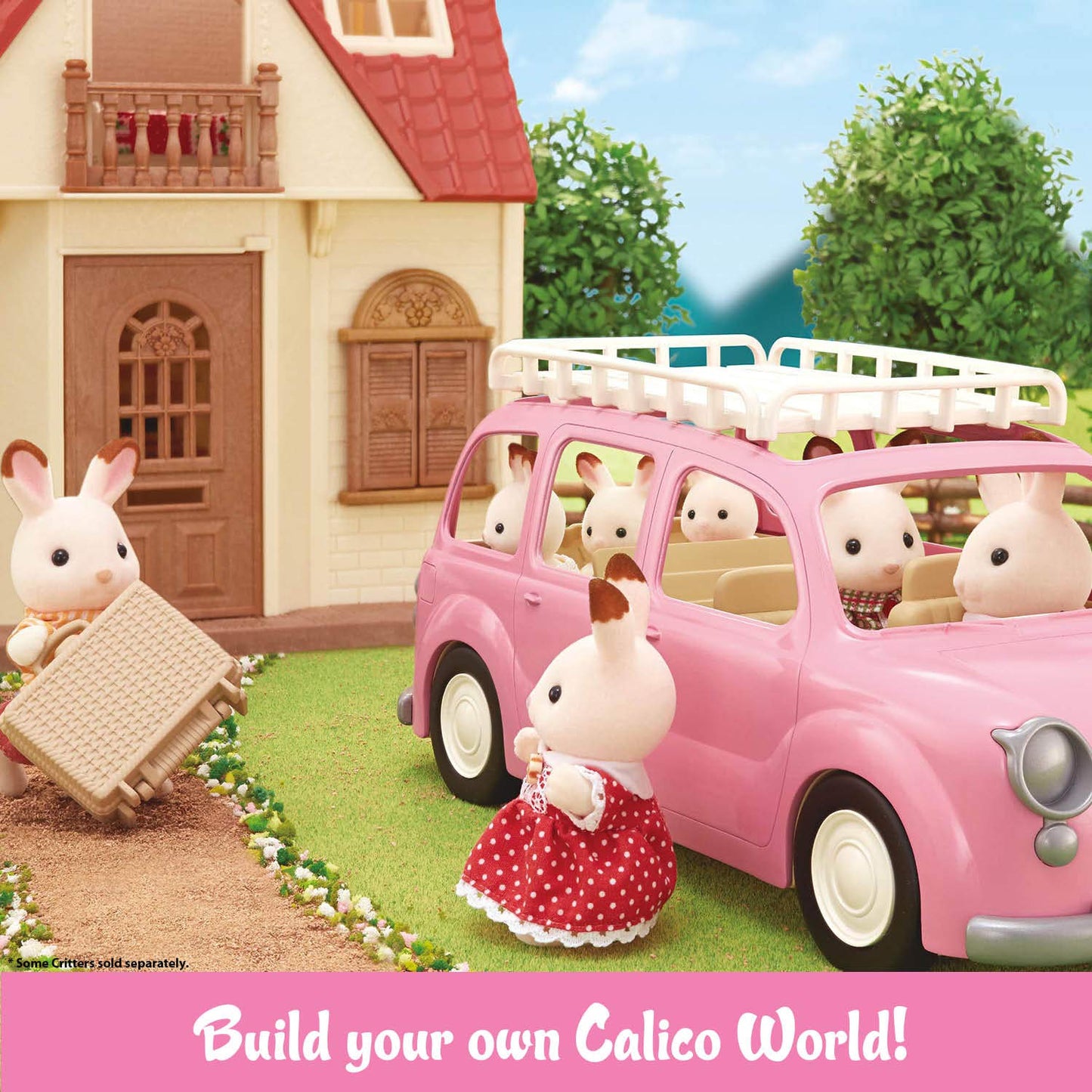 Calico Critters Family Picnic Van for Dolls – Seats Up to 10 Figures | Pink Toy Vehicle