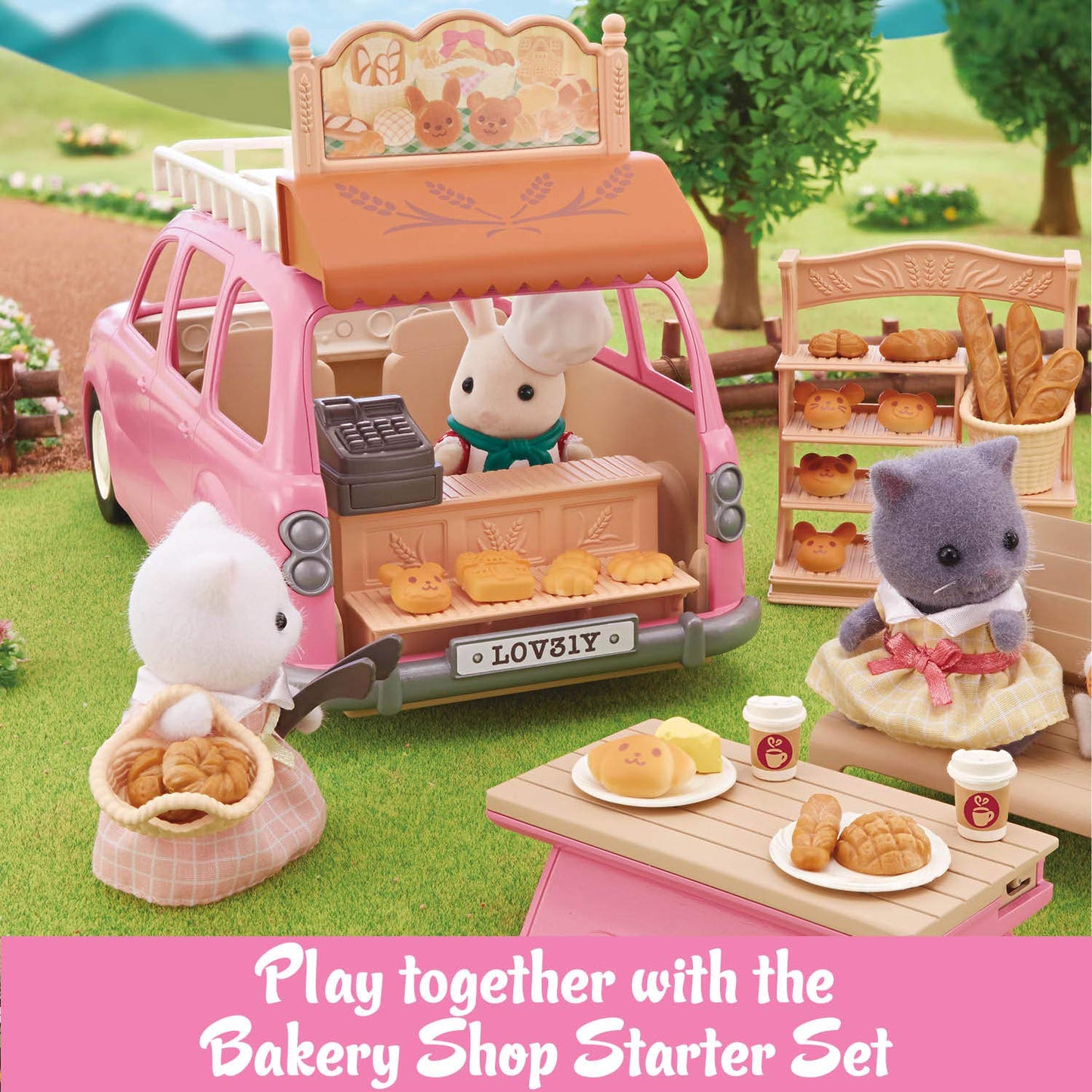 Calico Critters Family Picnic Van for Dolls – Seats Up to 10 Figures | Pink Toy Vehicle