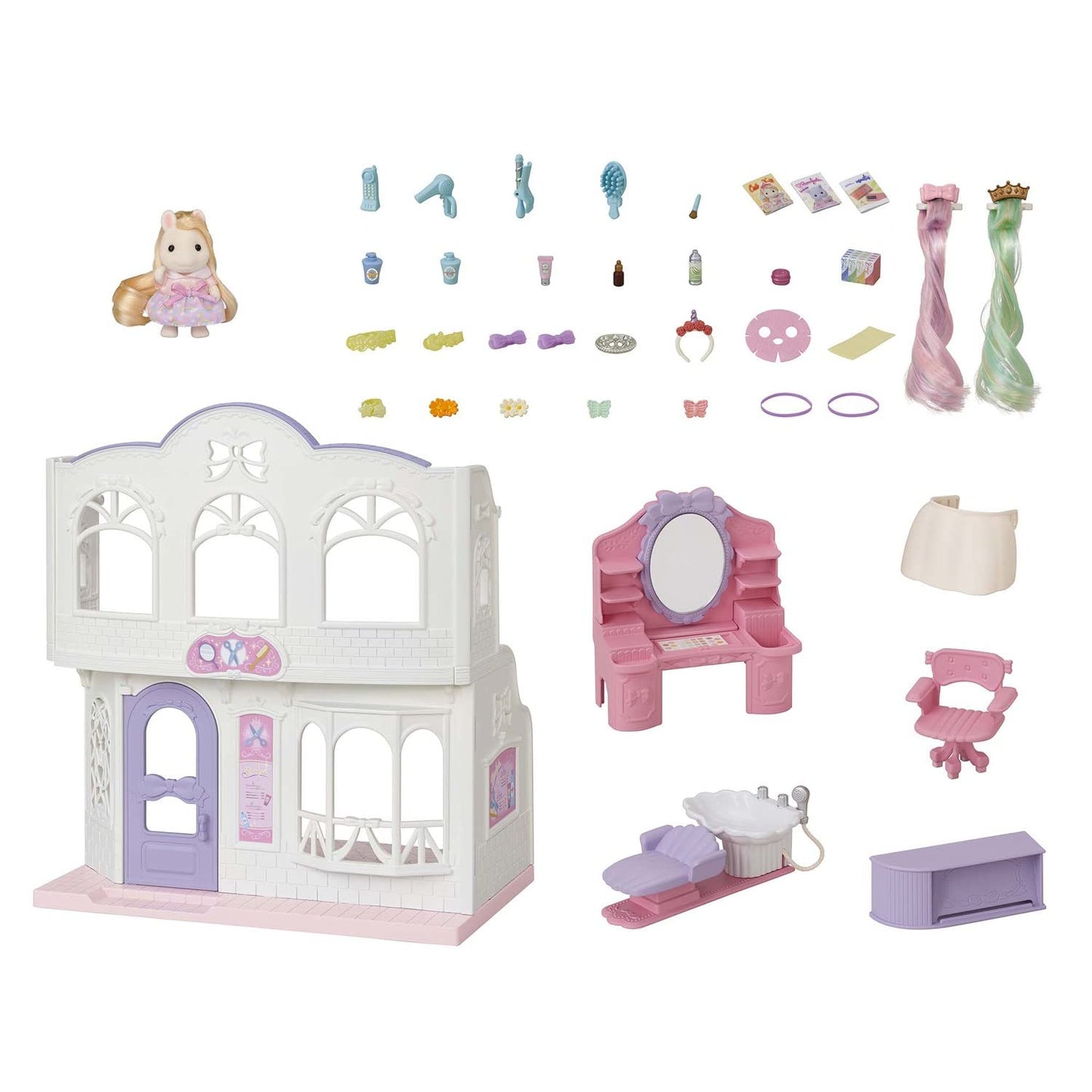 Calico Critters Pony's Stylish Hair Salon – 2-Story Playset with Sally & 40+ Accessories