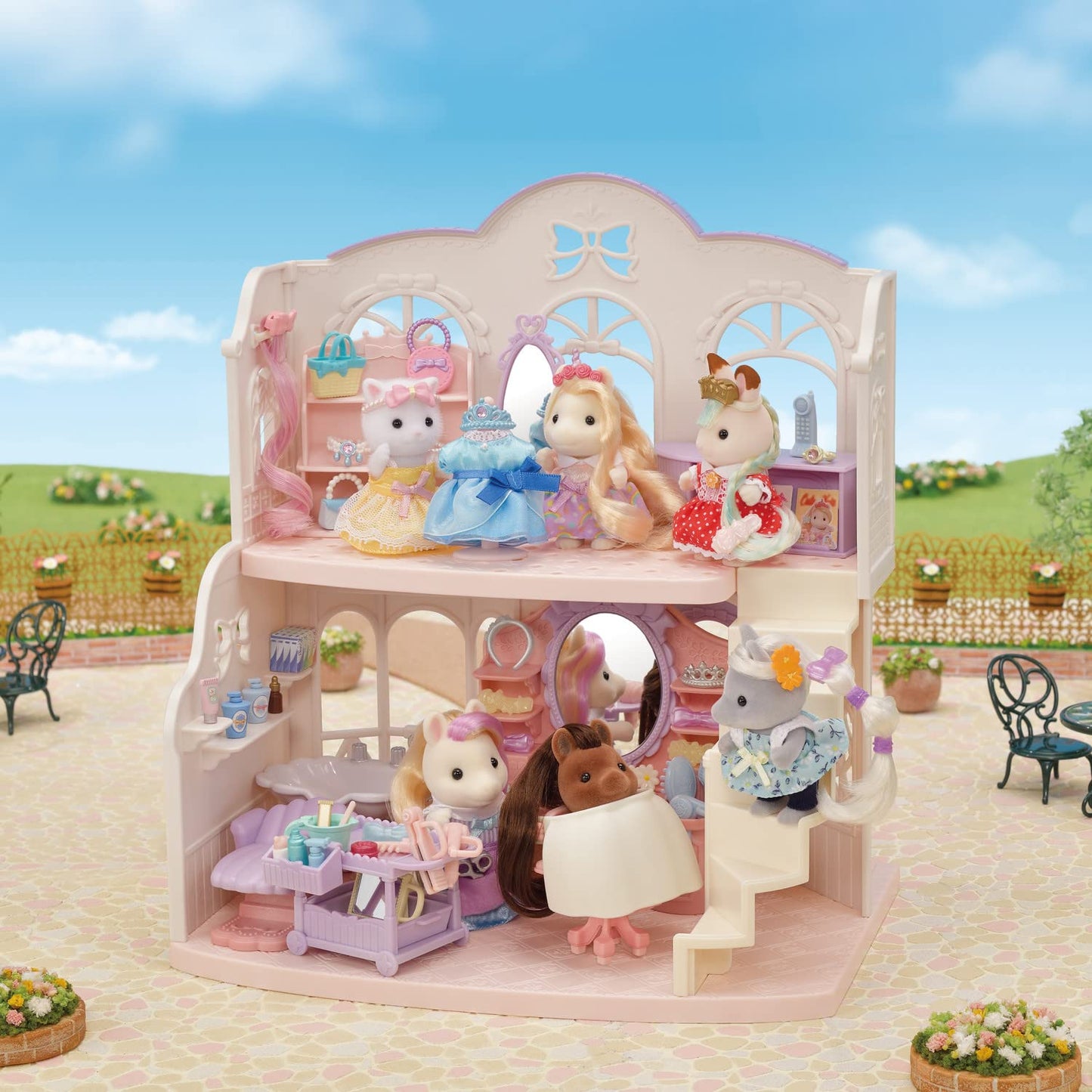 Calico Critters Pony's Stylish Hair Salon – 2-Story Playset with Sally & 40+ Accessories