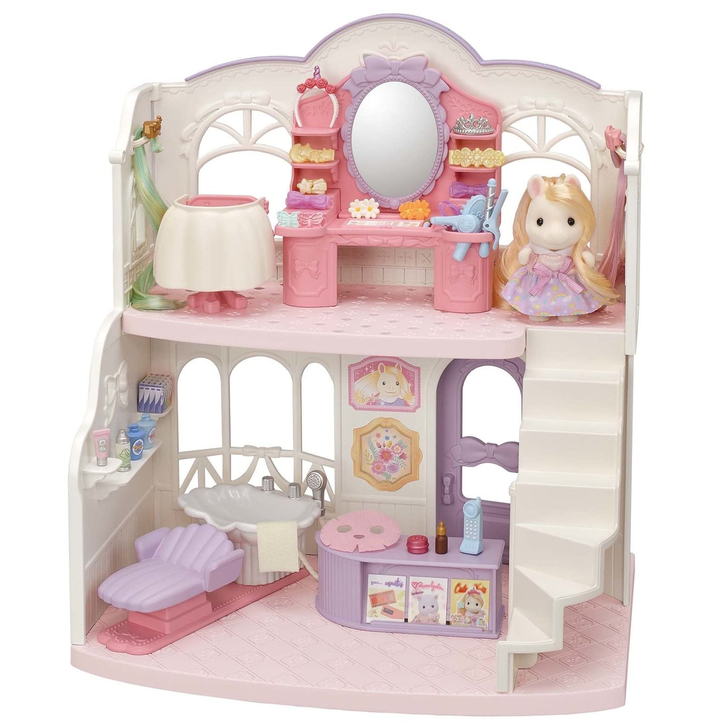 Calico Critters Pony's Stylish Hair Salon – 2-Story Playset with Sally & 40+ Accessories