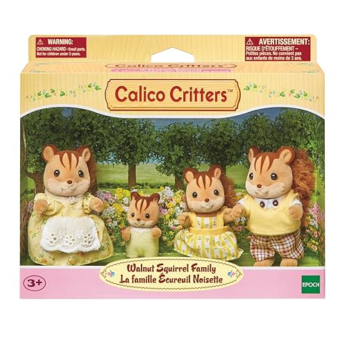 Calico Critters Walnut Squirrel Family – 4-Piece Collectible Doll Figures for Ages 3+