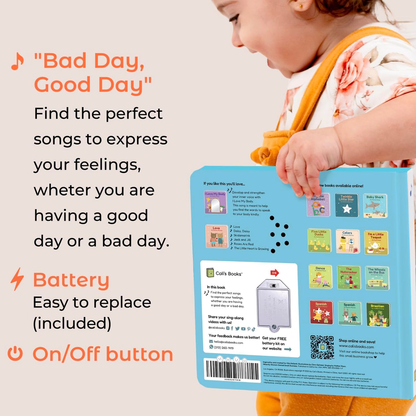 Cali's Books Bad Day, Good Day – Interactive Emotions Book for Toddlers 1-3 by Mother Moon | Musical Feelings & Montessori Learning