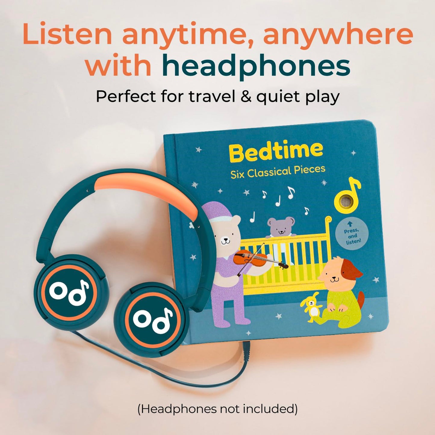 Cali's Books Bedtime Musical Book for Babies & Toddlers (1-3) | USB-C Rechargeable, Headphone Jack, 6 Classical Pieces