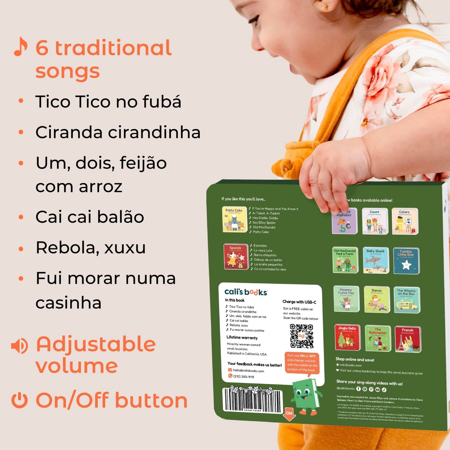 Cali's Books Brazilian Nursery Rhymes Book – Portuguese Sound Book for Toddlers 1-3 | Bilingual Lyrics & Translations