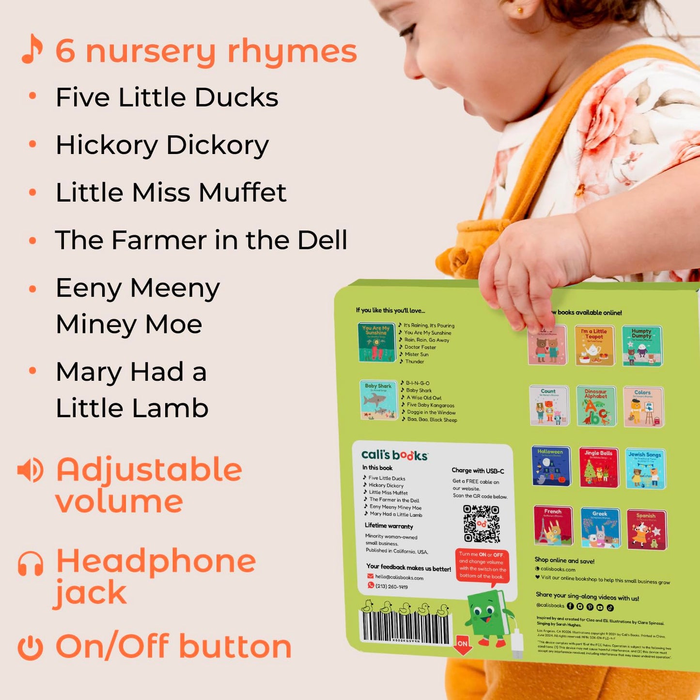 Cali's Books Five Little Ducks Nursery Rhymes Sound Book for Toddlers – 6 Songs & Headphone Jack
