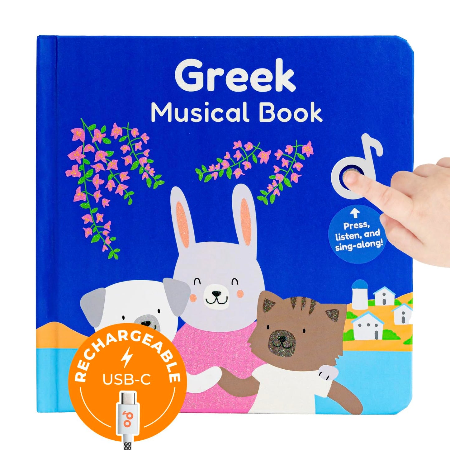 Cali's Books Greek Nursery Rhymes – Bilingual Greek-English Musical Book for Babies and Toddlers (USB-C Rechargeable)