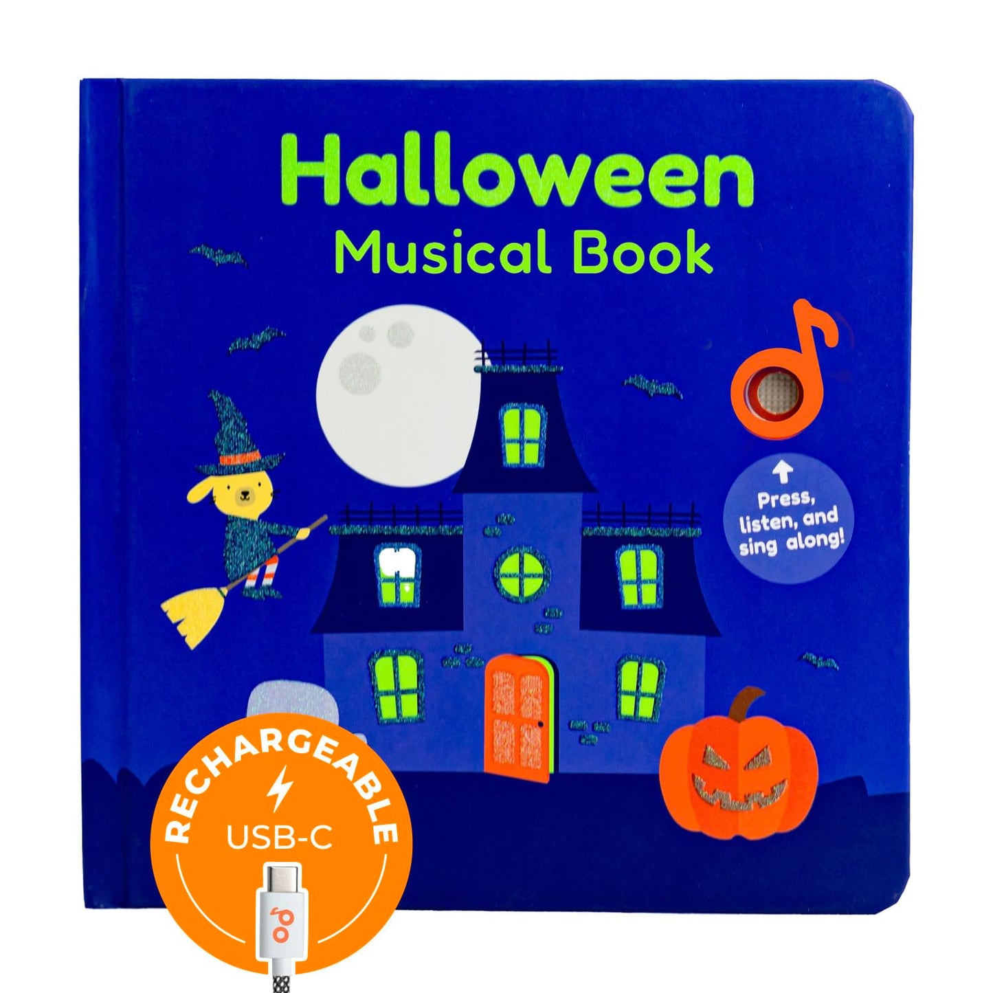 Cali's Books Halloween Glow-in-the-Dark Musical Book for Toddlers 1-3 – USB-C Rechargeable Nursery Rhymes