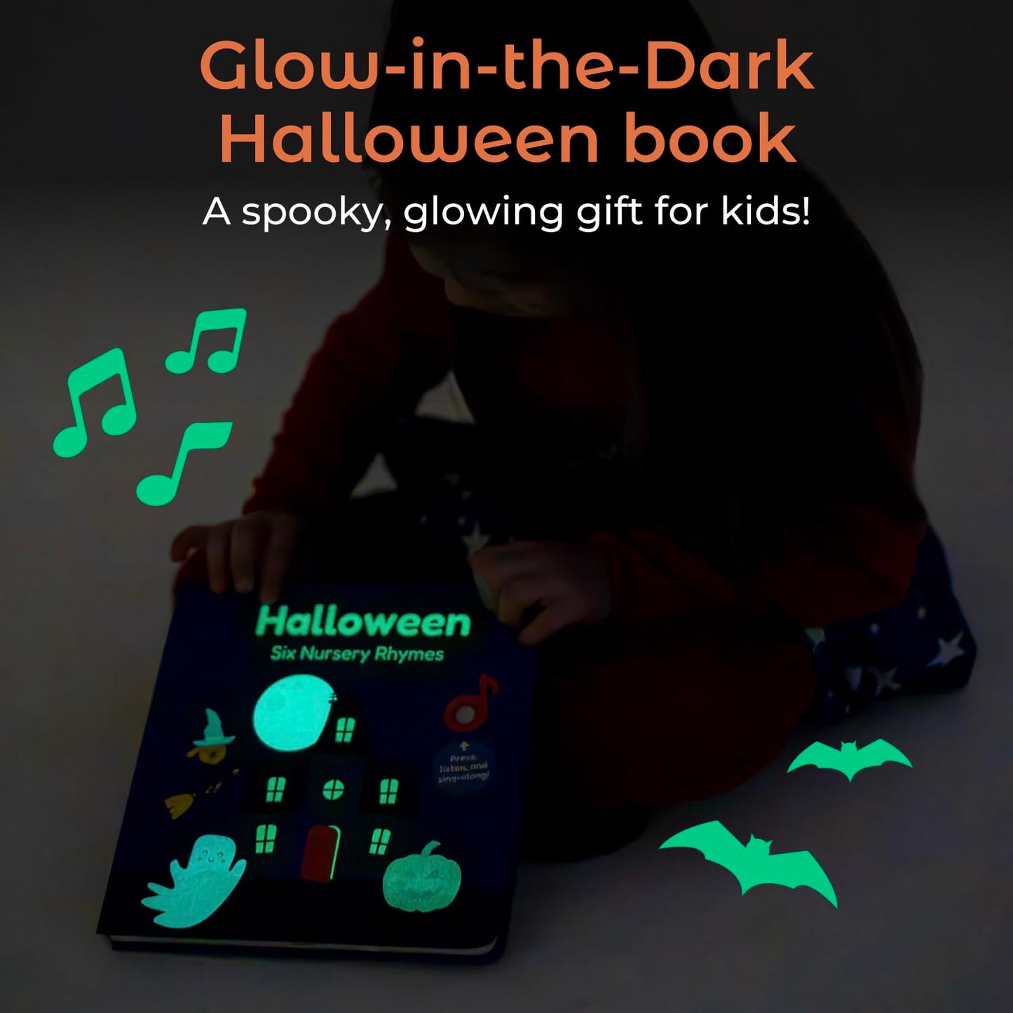 Cali's Books Halloween Glow-in-the-Dark Musical Book for Toddlers 1-3 – USB-C Rechargeable Nursery Rhymes