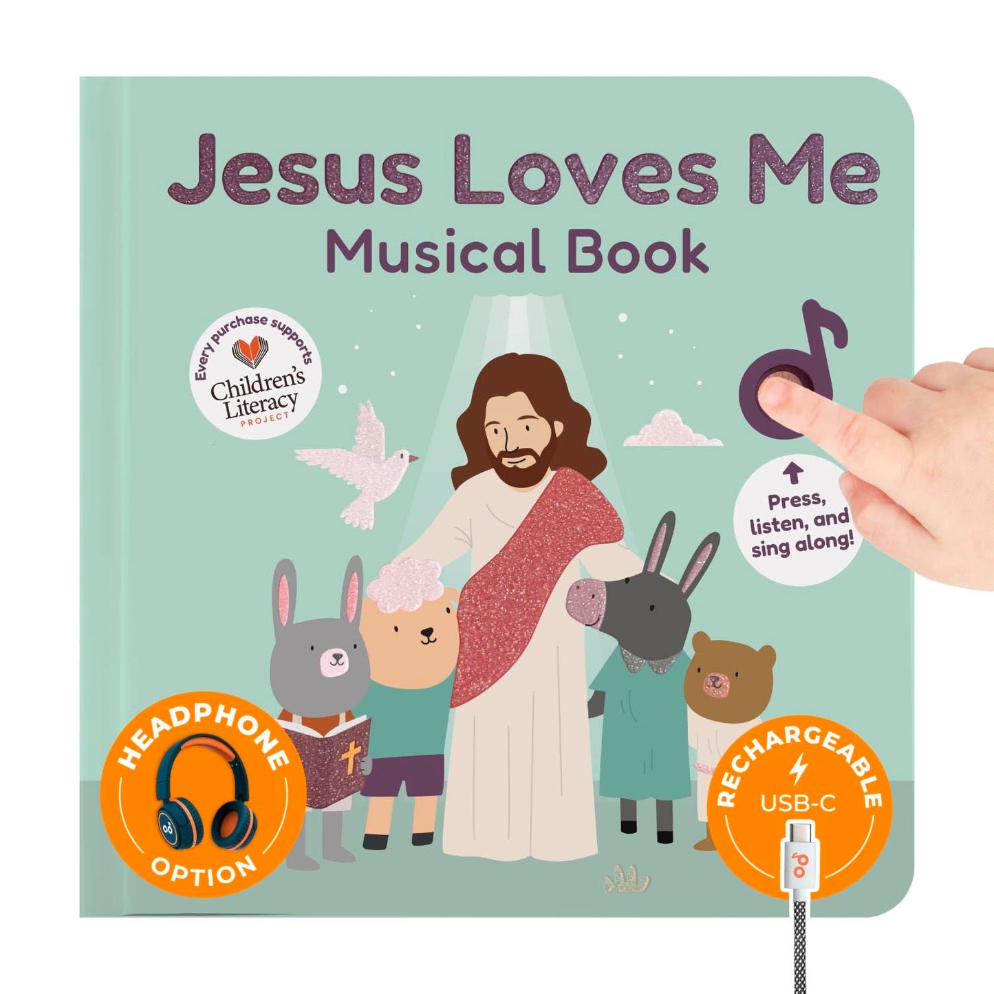 Cali's Books Jesus Loves Me Music Book for Toddlers 1-3 | Christian Musical Toy with USB-C Rechargeable Sound Book