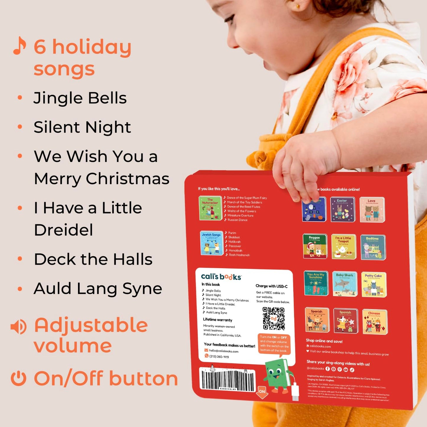 Cali's Books Jingle Bells USB-C Musical Book for Toddlers (1-3)