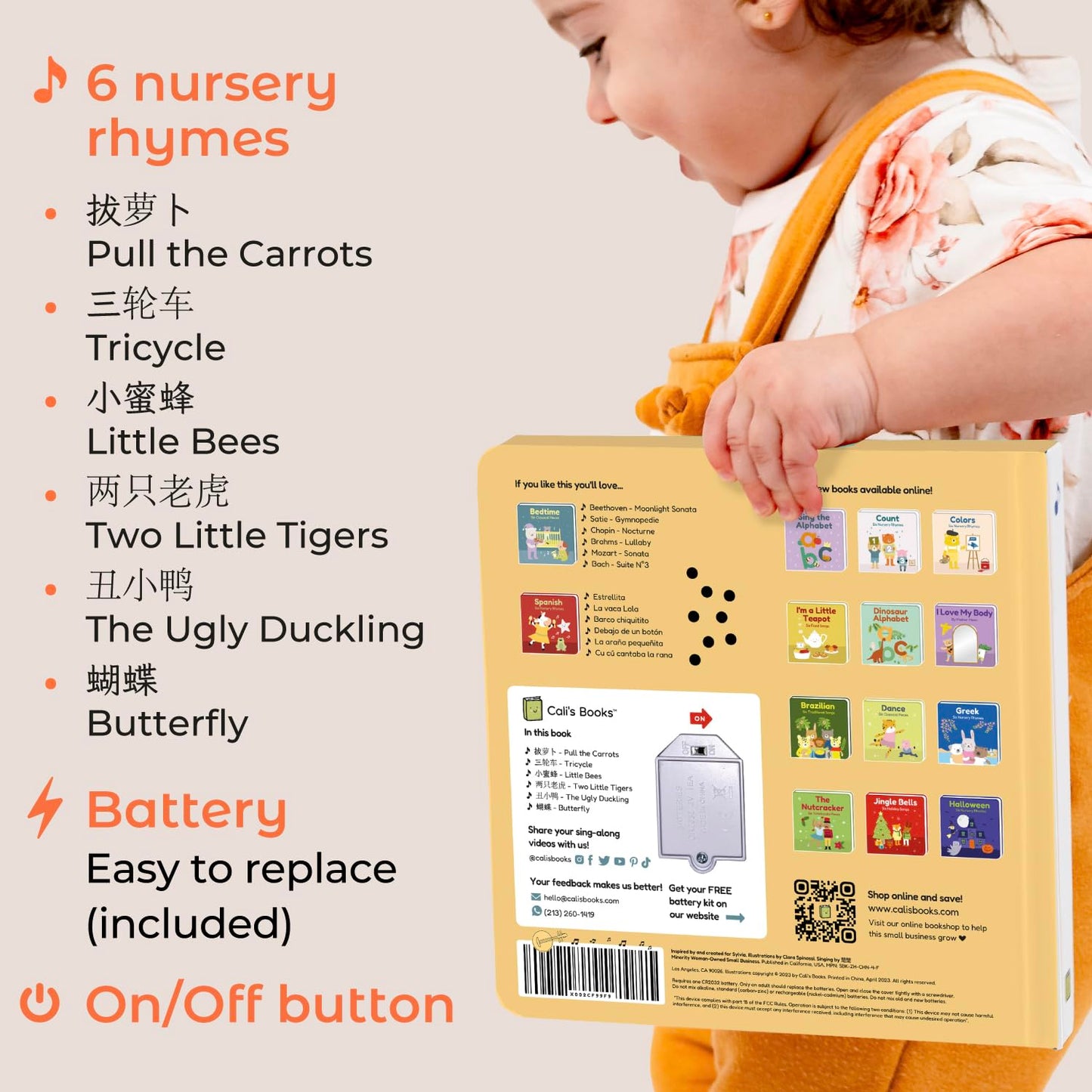 Cali's Books Chinese Nursery Rhymes Book – Sound Book for Toddlers, Bilingual Lyrics & Translations