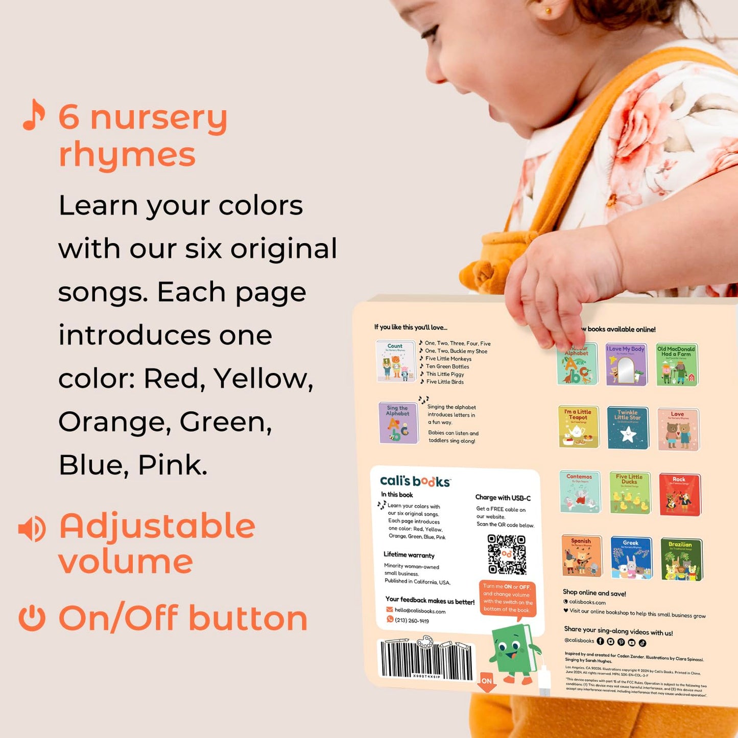 Cali's Books Colors Book for Toddlers 1-3 – Musical Interactive Baby Sound Book