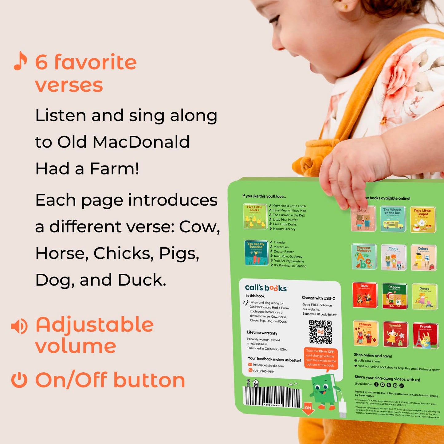 Cali's Books Old MacDonald Farm Music Book for Toddlers 1-3 | Interactive Nursery Rhymes
