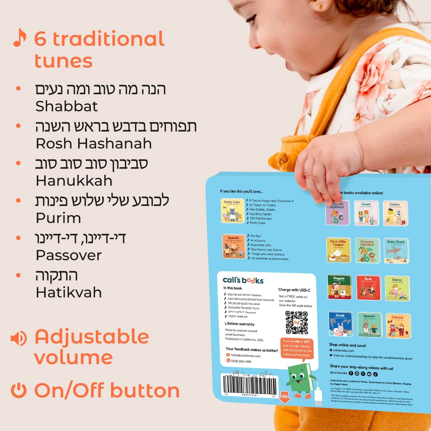 Cali's Books Jewish Sound Book – Hanukkah for Children with Hebrew Songs (Shabbat, Rosh Hashanah, Purim, Passover)