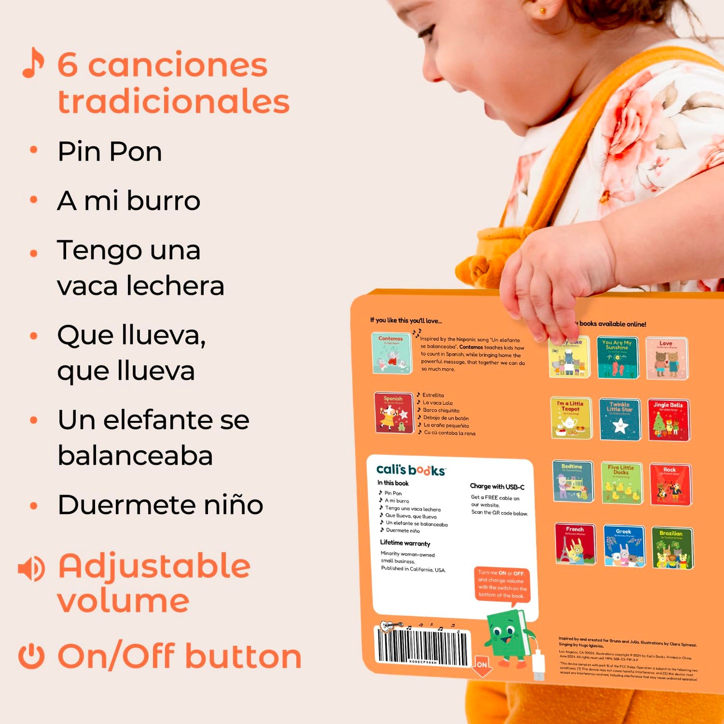 Cali's Books Spanish Book for Toddlers 1-3 – Musical Interactive Bilingual Sound Book