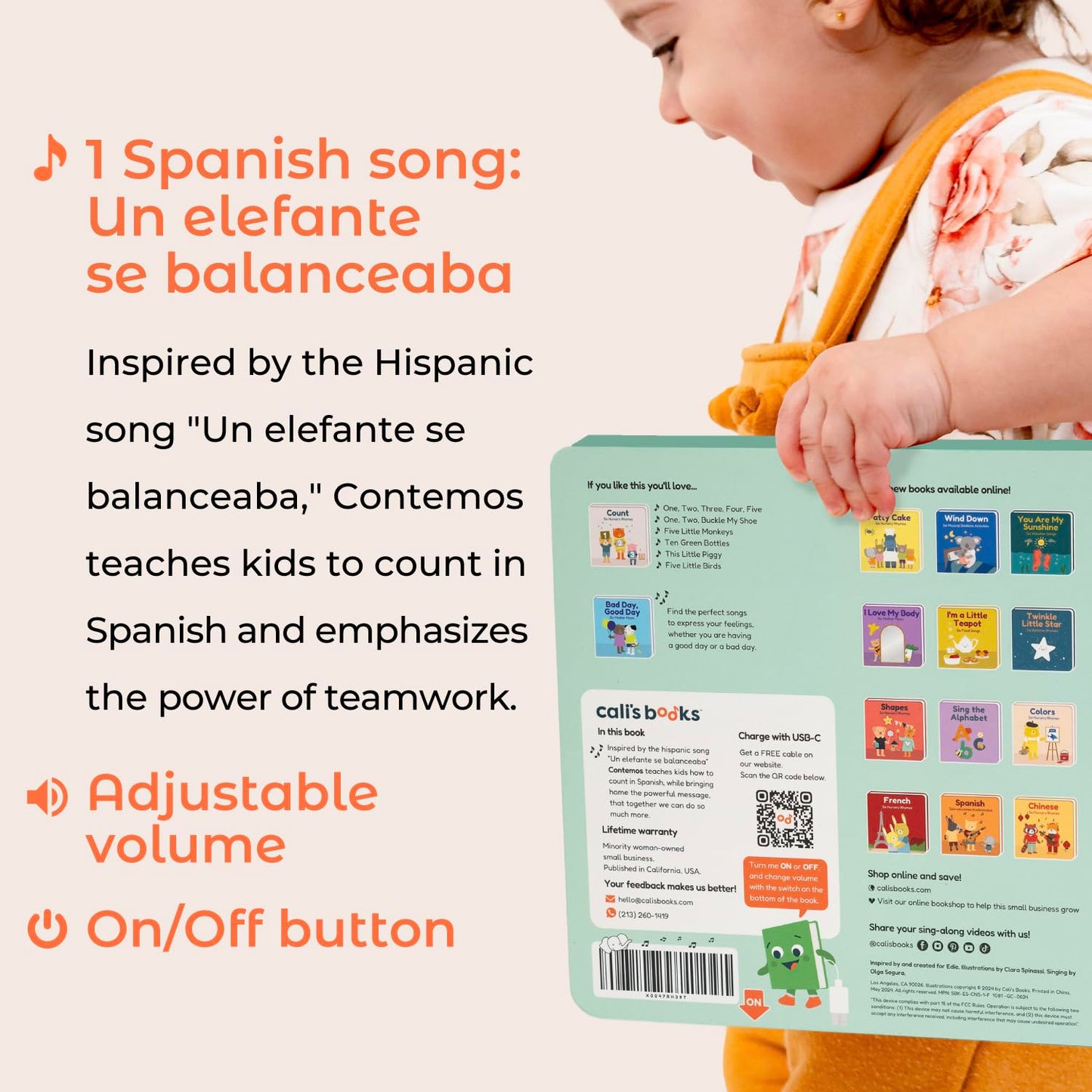 Cali's Books Spanish Count: Nursery Rhymes Sound Book for Babies & Toddlers (1-3) | Bilingual Song Book
