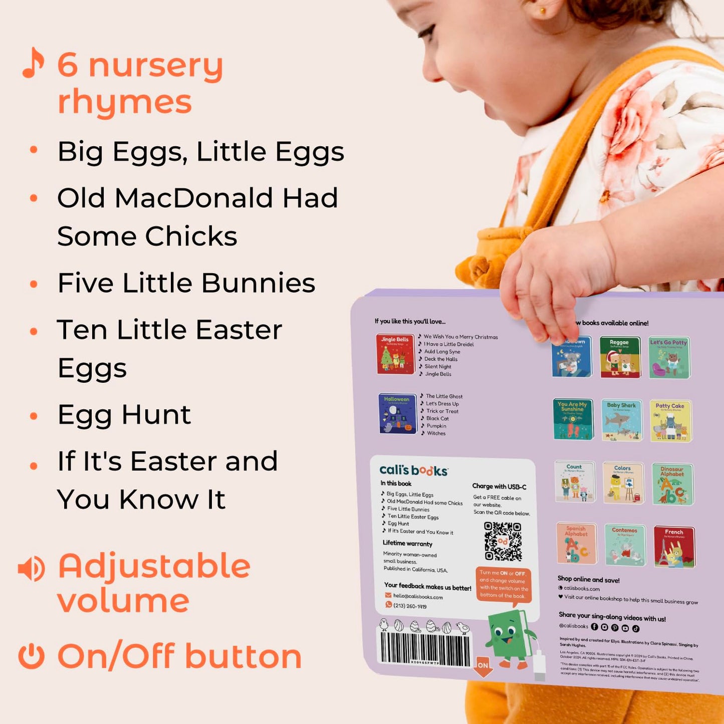 Cali's Books Easter Nursery Rhymes Musical Book – USB-C Rechargeable Toddler Gift