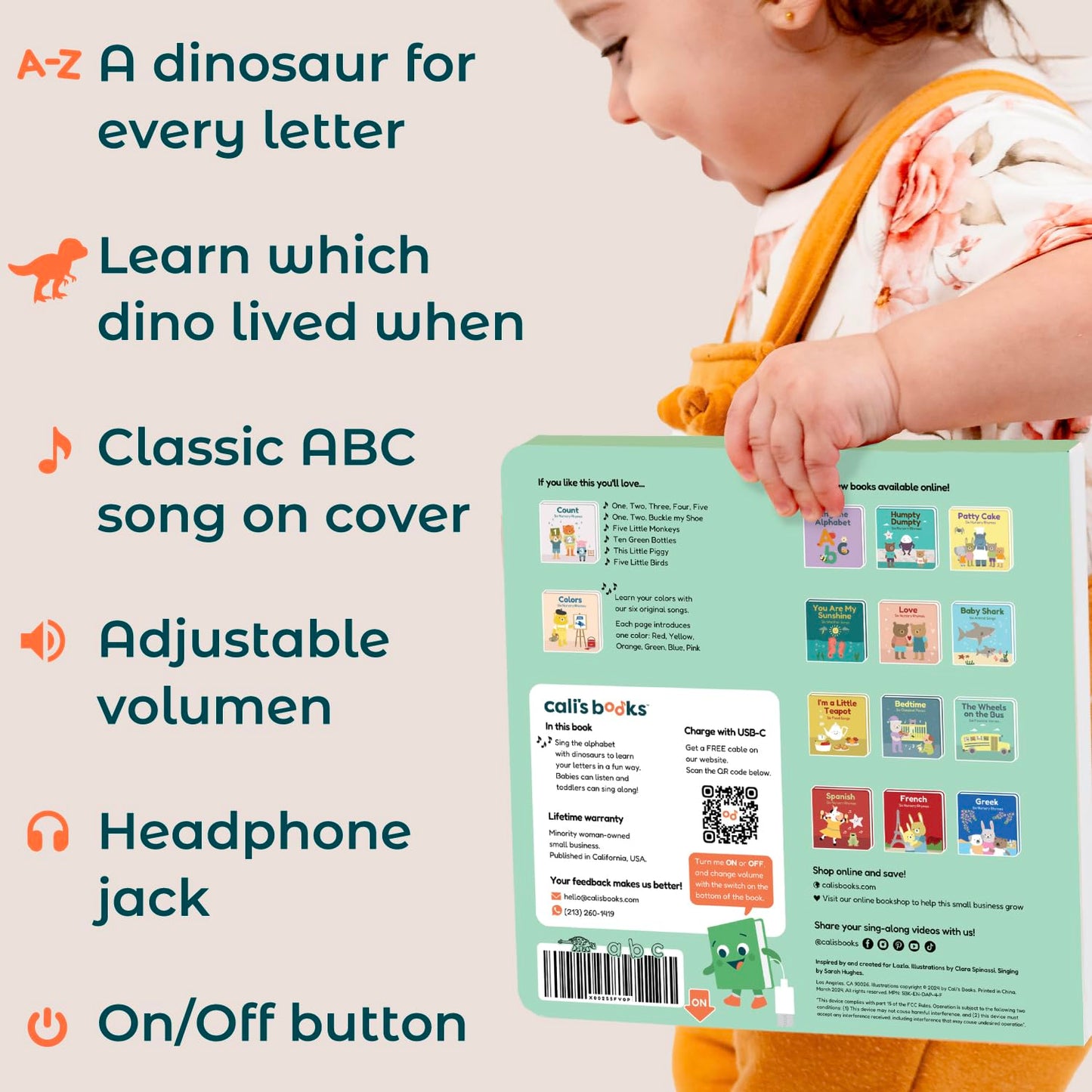 Cali's Books Dinosaur Alphabet Book for Toddlers 1-3 | Interactive Dino ABC Sound Book
