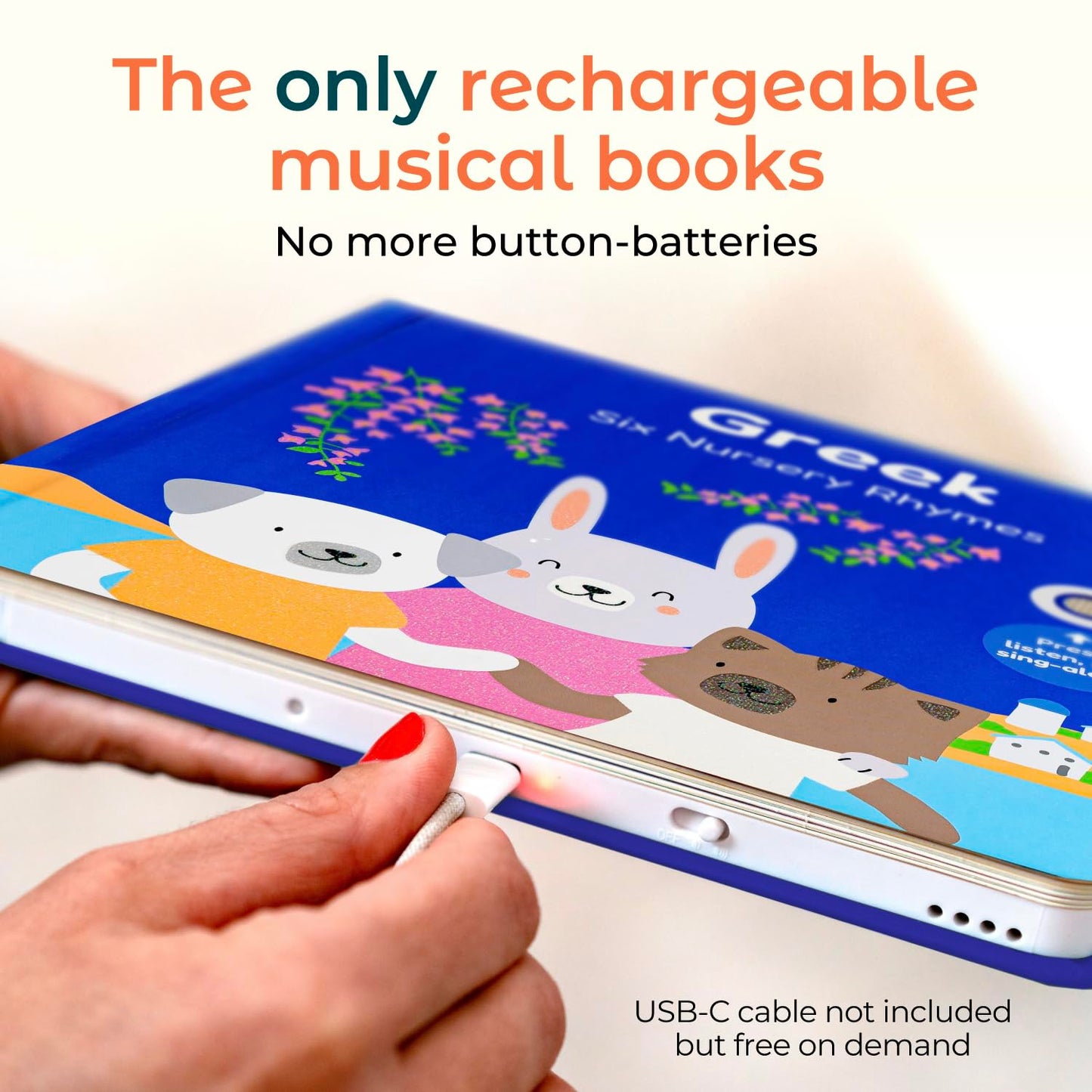 Cali's Books Greek Nursery Rhymes – Bilingual Greek-English Musical Book for Babies and Toddlers (USB-C Rechargeable)