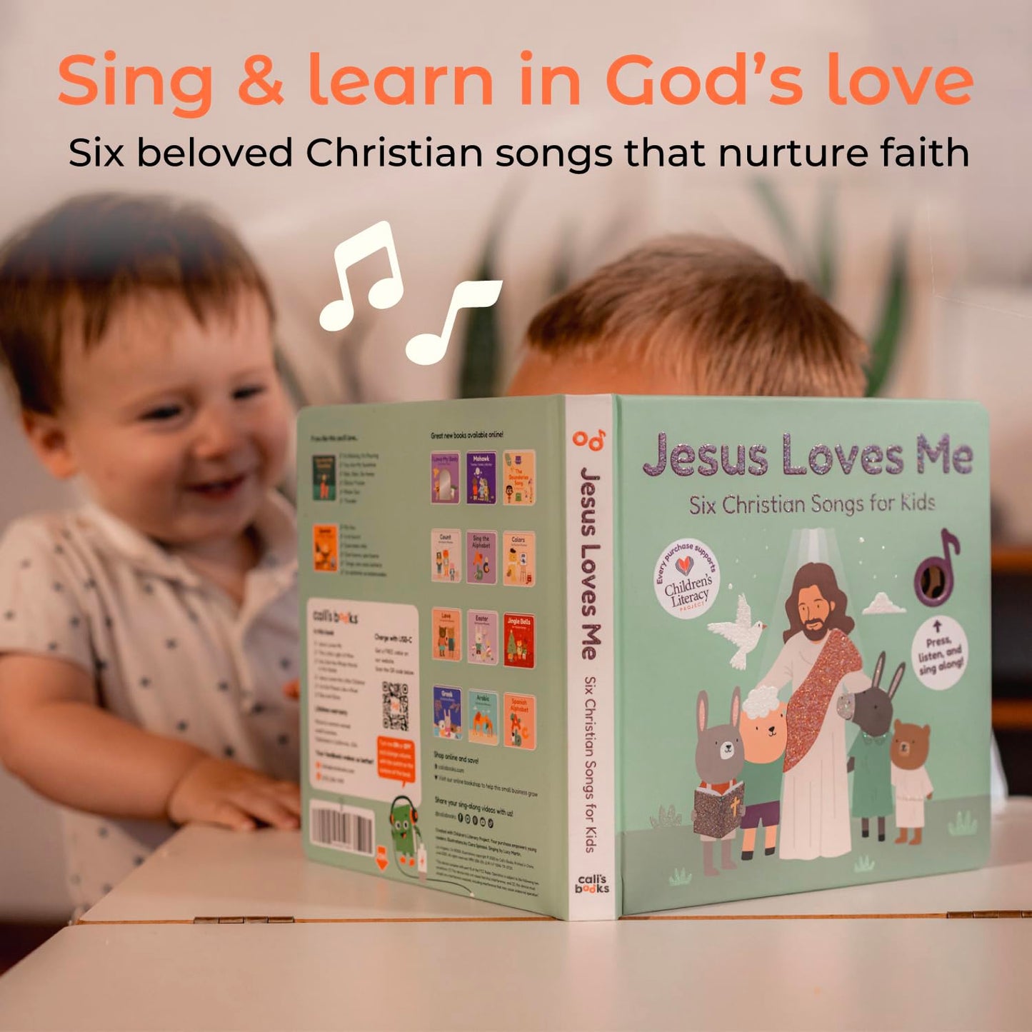 Cali's Books Jesus Loves Me Music Book for Toddlers 1-3 | Christian Musical Toy with USB-C Rechargeable Sound Book