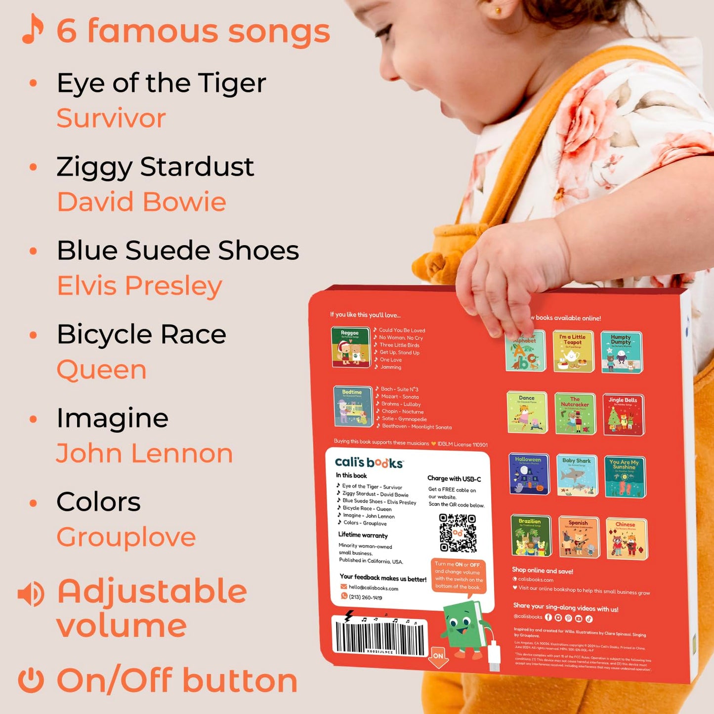 Cali's Books Rock Music Book for Toddlers 1-3 – Singing Button Sound Board, USB-C Rechargeable