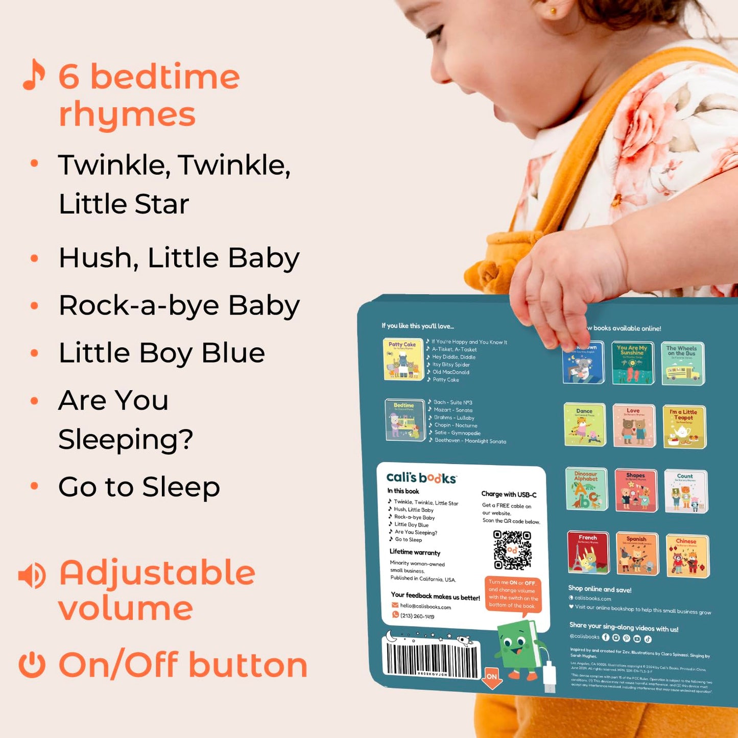 Cali's Books Twinkle Twinkle Little Star – USB-C Rechargeable Musical Book for Toddlers 1–3 | Bedtime Lullabies