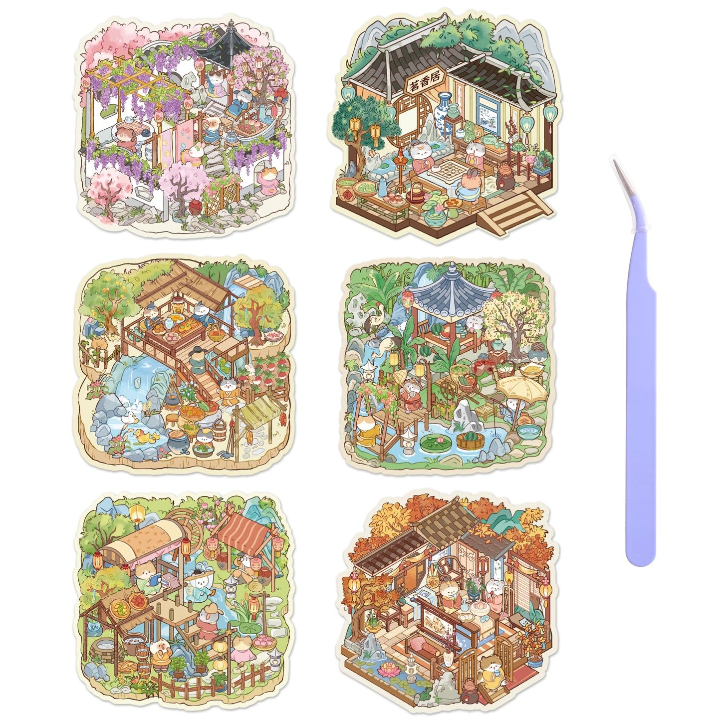 Callist 3D Sticker Scenes – 6 Chinese Courtyard DIY Sticker Sets
