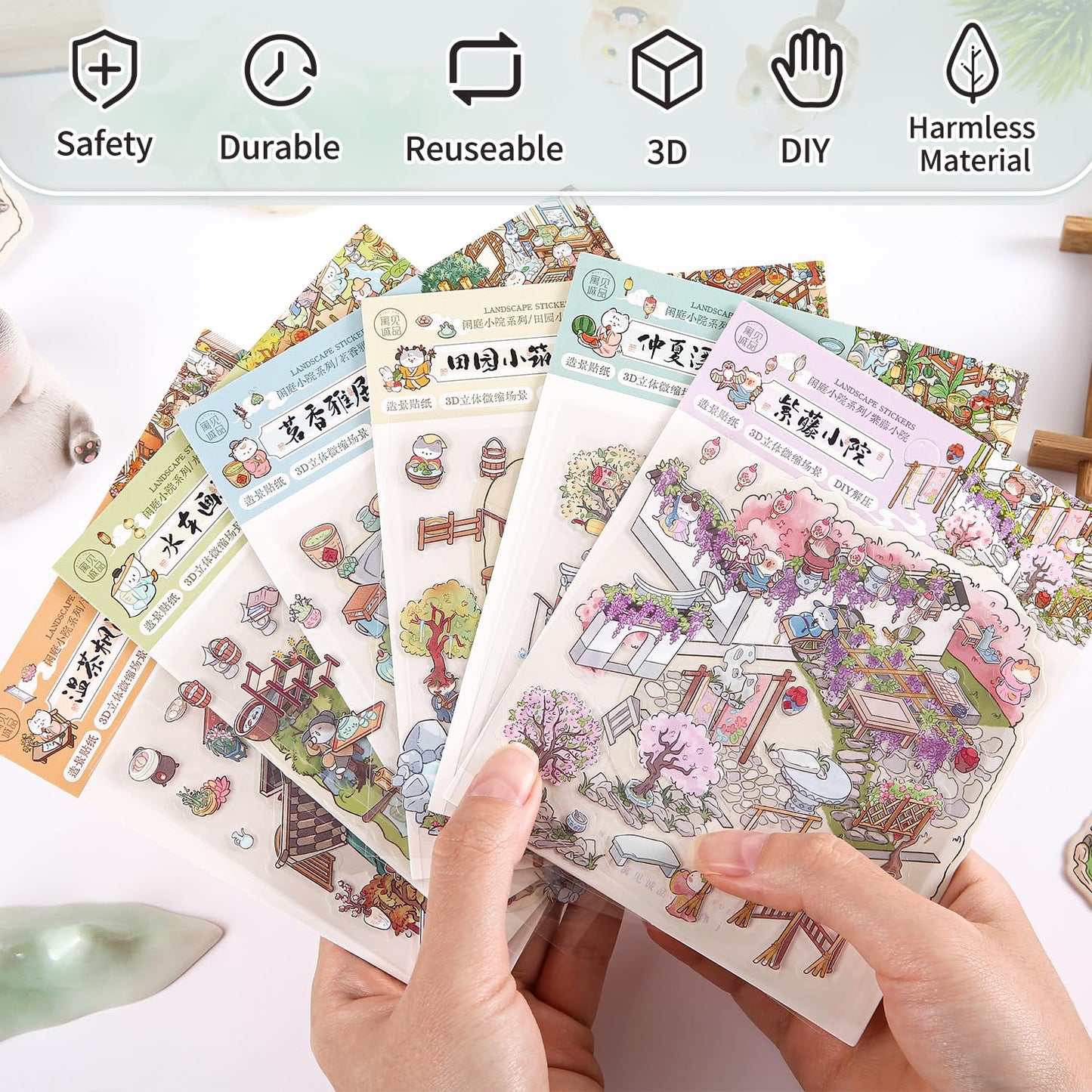 Callist 3D Sticker Scenes – 6 Chinese Courtyard DIY Sticker Sets