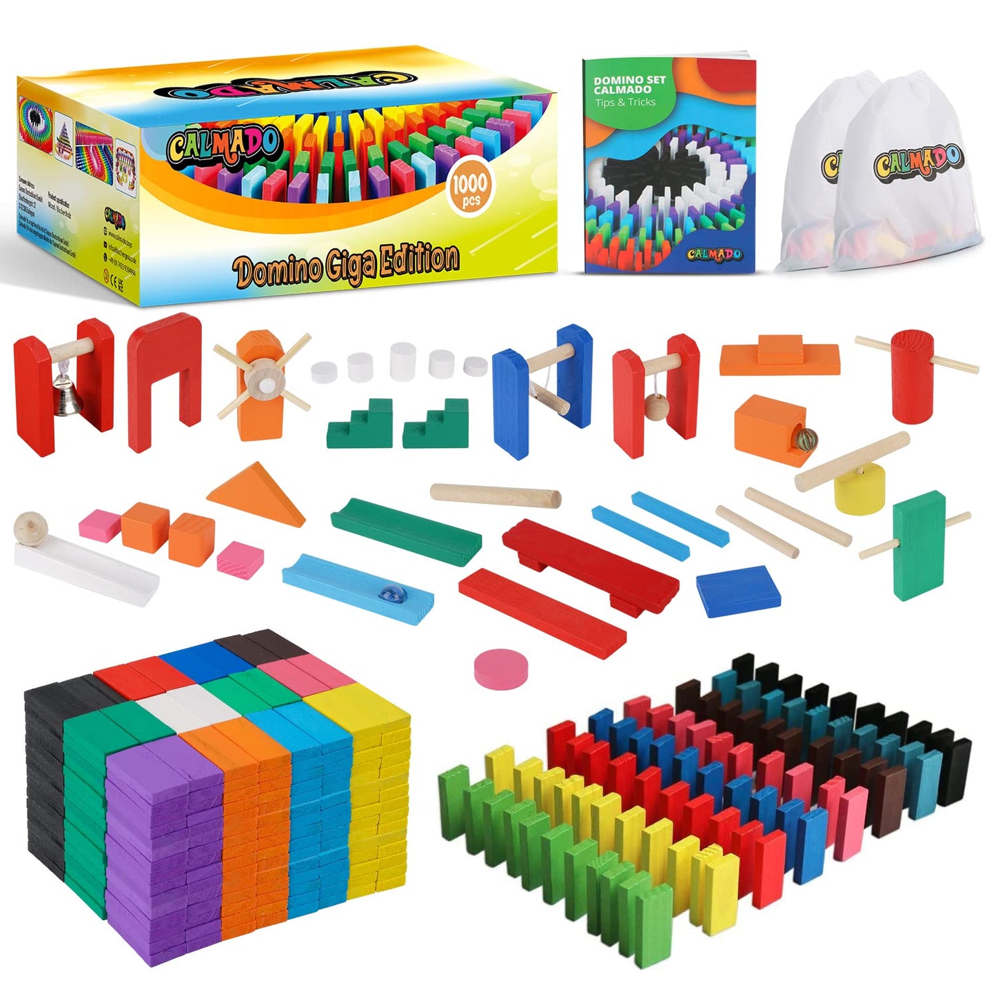 Calmado 1000-Piece Wooden Domino Set for Kids 4-12 – Includes Bag & Instructions