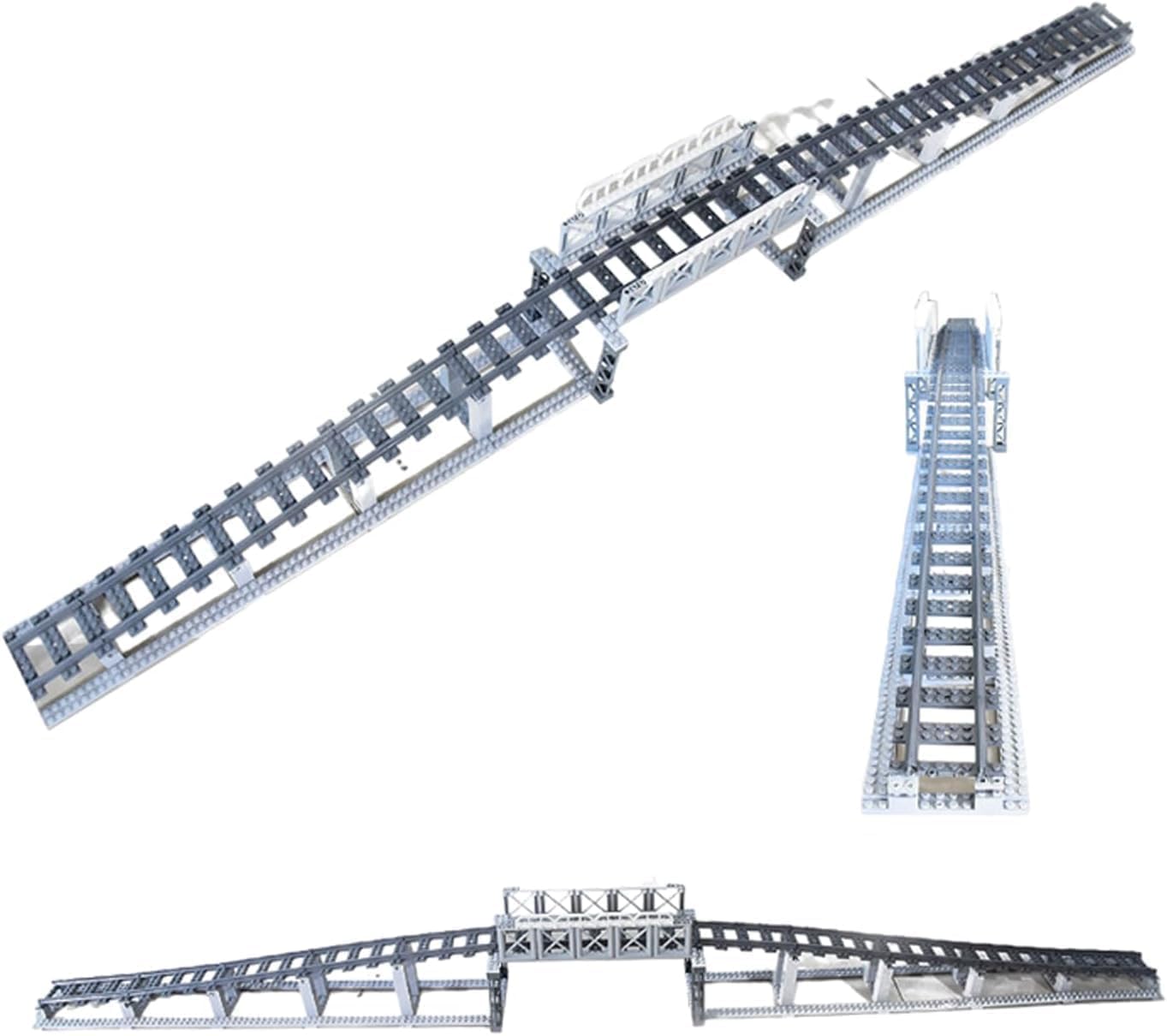 CALMDR 202 Pcs City Train Tracks Set — Compatible with Lego, Uphill/Downhill Bridge (6+)