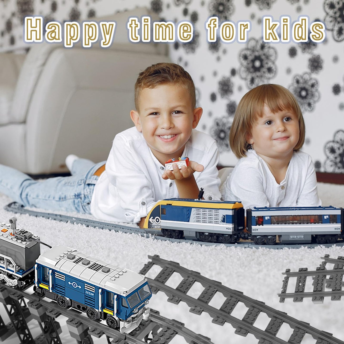 CALMDR 202 Pcs City Train Tracks Set — Compatible with Lego, Uphill/Downhill Bridge (6+)