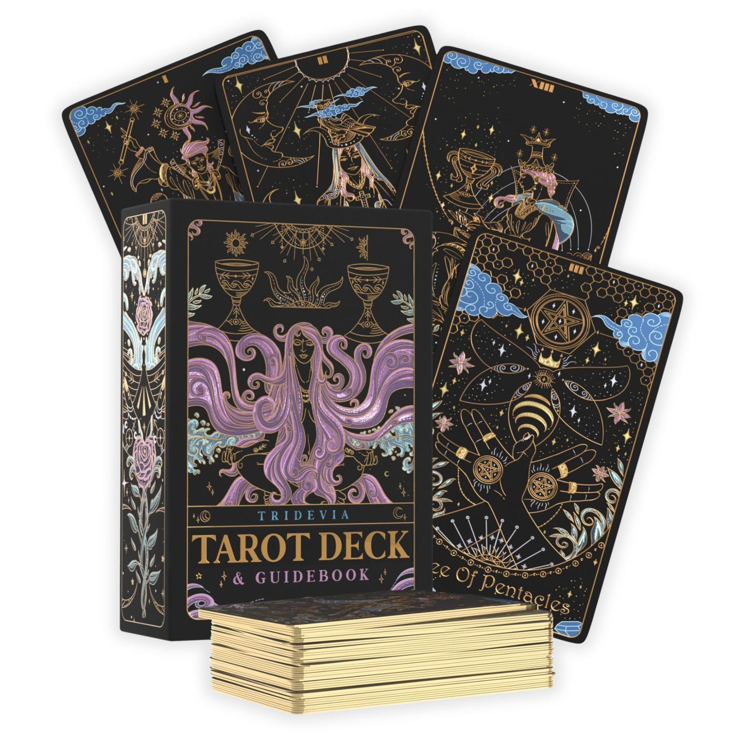 Calmoura Tridevia Tarot Cards with Guide Book — 78 Cards, Rider-Waite Inspired, Gilded Edges