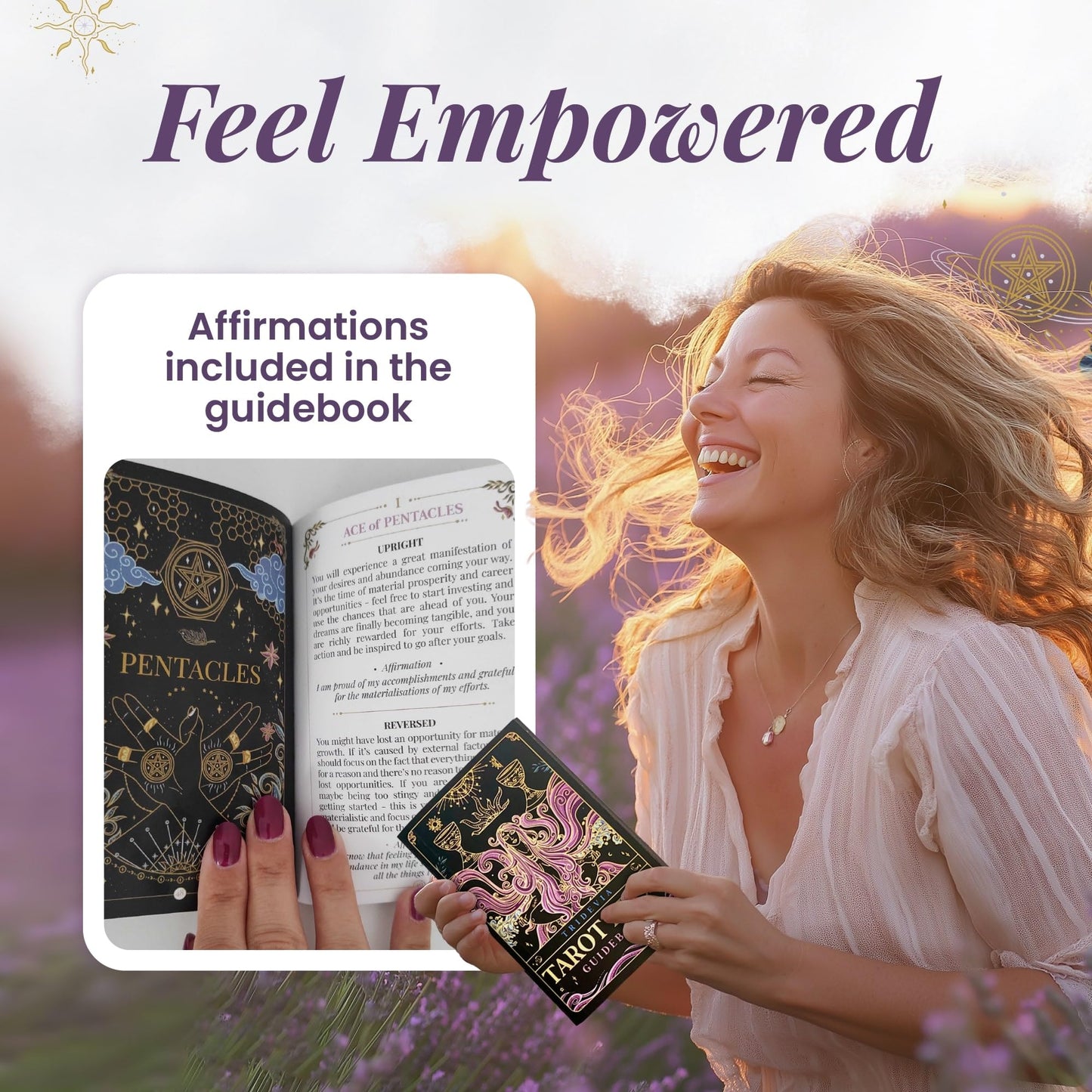 Calmoura Tridevia Tarot Cards with Guide Book — 78 Cards, Rider-Waite Inspired, Gilded Edges
