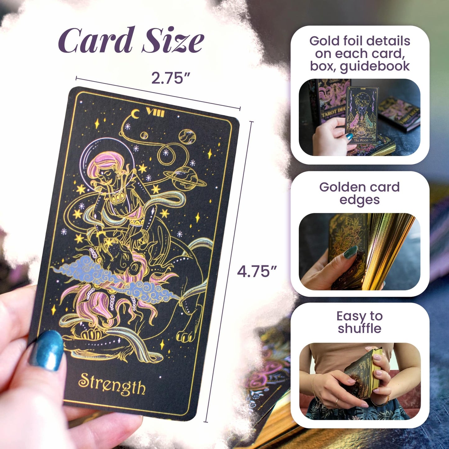 Calmoura Tridevia Tarot Cards with Guide Book — 78 Cards, Rider-Waite Inspired, Gilded Edges
