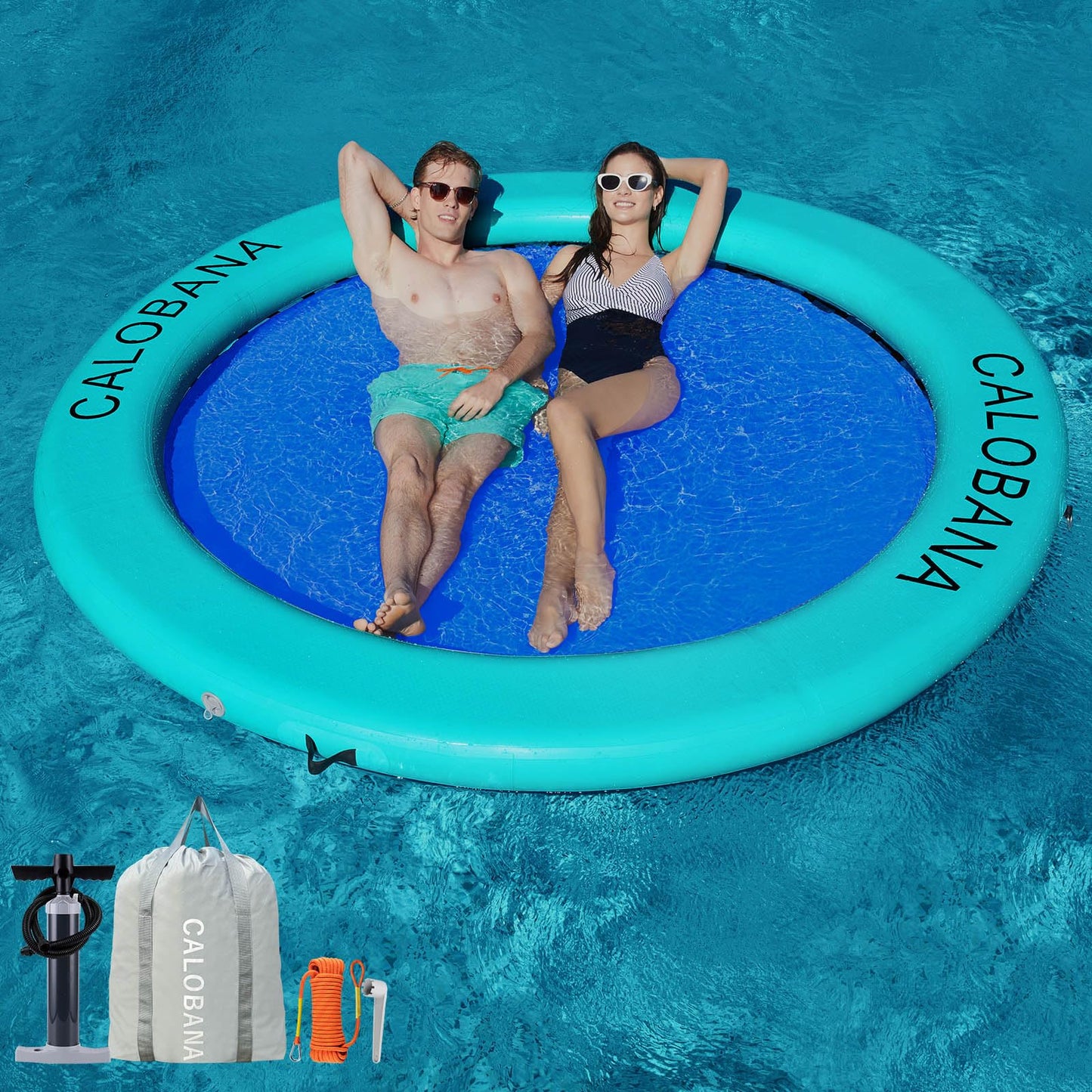 CALOBANA 6ft Heavy Duty Inflatable Water Hammock – Round Floating Island for Lakes, Rivers & Pools