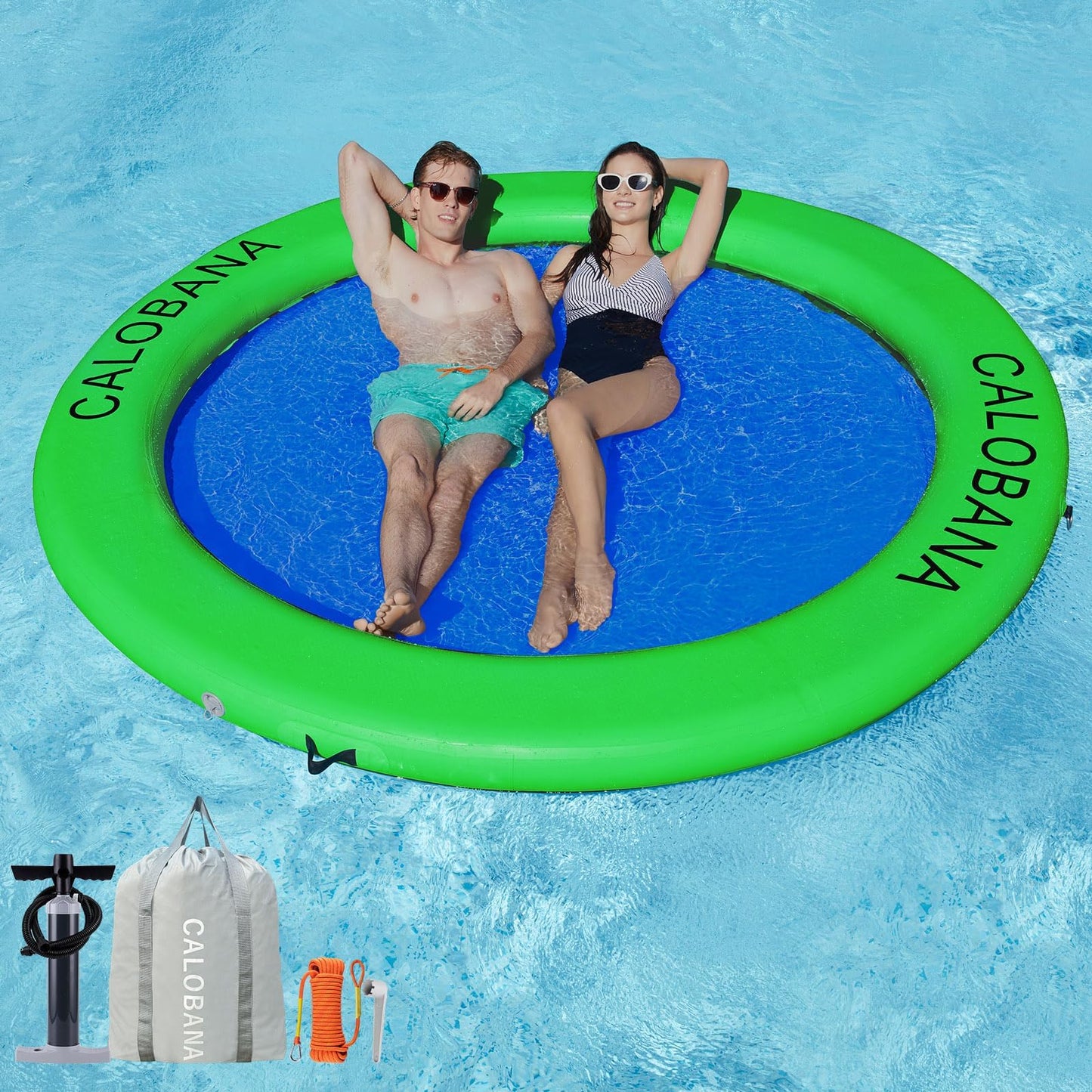 CALOBANA 8ft Float Ring Water Hammock Island – Mesh Lounge for Adults